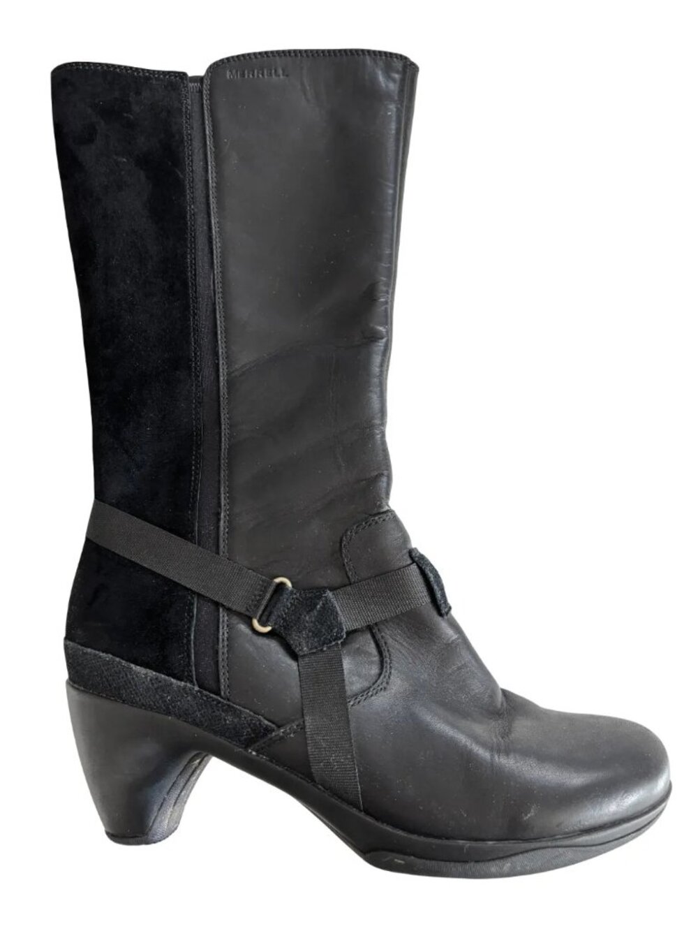 MERRELL Evera Amp Tall Riding Boots Black Suede Leather Harness Boot SZ 10
